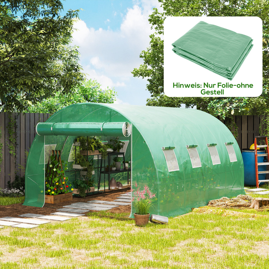 Outsunny Gewächshausfolie Grün mit Rolltür und 8 Fenstern, wasserdichte und UV-beständige Polyethylenfolie für Folientunnel und Gartenarbeit, B: 4 m, H: 3 m - Bild 2