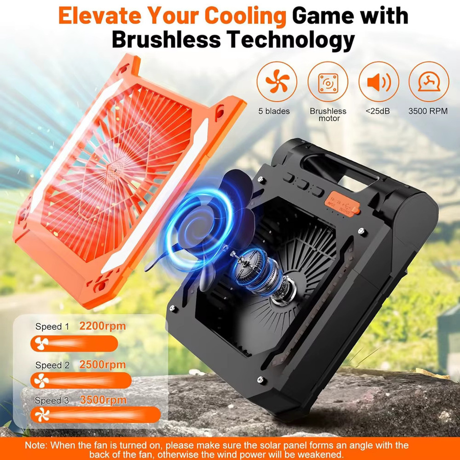 WAAJEA Tragbarer Solar-Campingventilator mit Licht und Powerbank, Wiederaufladbar, Weiß - Bild 2