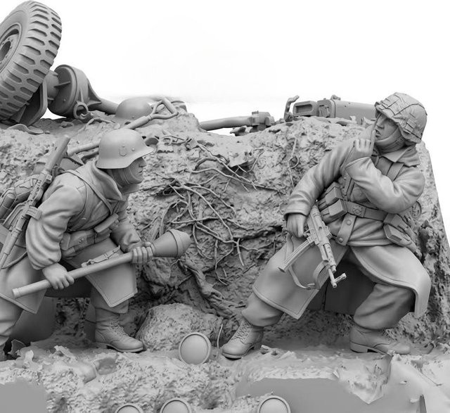 BAANFU Harzfigur alter Soldat, Modellbausatz, Maßstab 1:35, 2 Personen - Bild 1