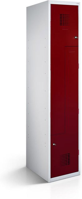 rotstahl Z-Spind mit 2 Türen in Bordeaux und lichtgrauem Korpus, B/T/H: 40 x 50 x 180 cm - Bild 1
