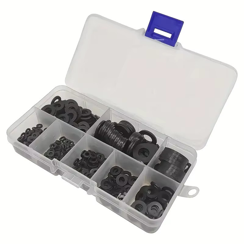 500-teiliges Nylon-Unterlegscheiben-Sortiment in Schwarz mit 8 Größen von M2 bis M10 für Dichtungsanwendungen - Bild 2