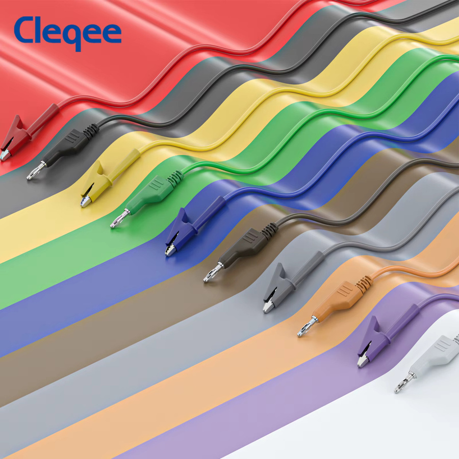 Cleqee P1037 Messleitung Set mit 10 Stück, 4 mm Bananenstecker und Krokodilklemmen, flexibles Kabel, Länge: 1 m - Bild 5