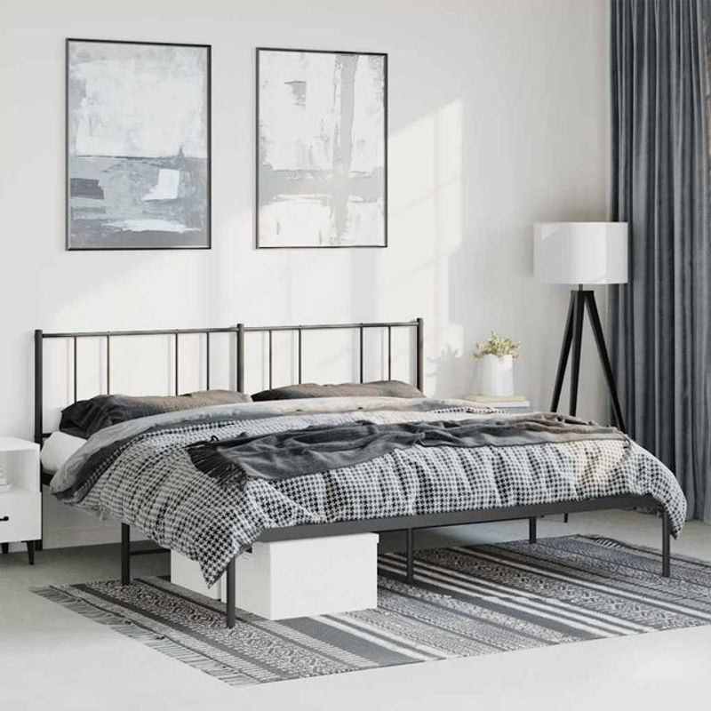 Vidaxl Metall-Bettgestell mit Kopfteil aus Stahl in Schwarz, B/T: 193 x 203 cm - Bild 1