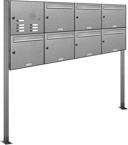 AL Briefkasten für 7 Parteien, freistehendes Briefkasten-System aus Edelstahl, silberfarben, B/H/T: 161,2 x 150 x 11,6 cm - Bild 1