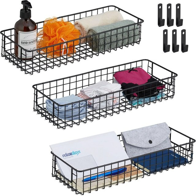 Relaxdays Drahtkorb 3er Set aus Eisen in Schwarz mit Gitterdesign, B/T/H: 41 x 16 x 7,5 cm - Bild 1