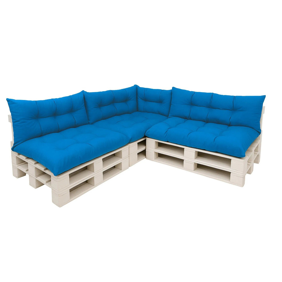 Setgarden Style 7er-Set Palettensofa Kissen Outdoor Blau mit abnehmbaren und waschbaren Bezügen, Sitzkissen Breite: 120 cm, Tiefe: 60 cm und Rückenkissen Breite: 120 cm, Tiefe: 40 cm - Bild 2