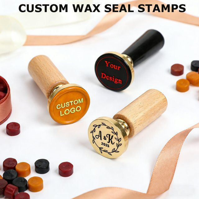 Individueller Wachssiegel-Stempel mit personalisiertem Logo oder Initialen für Hochzeitsumschläge und Einladungskarten - Bild 1