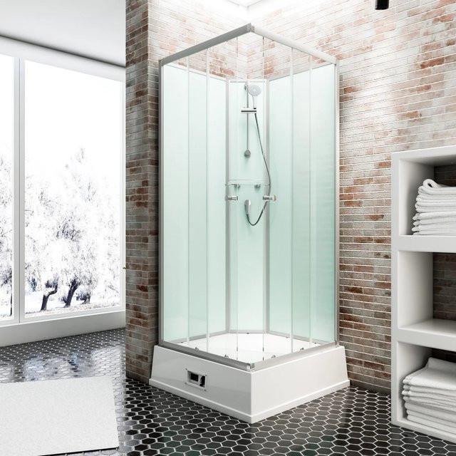 Schulte Komplettduschkabine Korfu II Eckdusche mit Boiler und Pumpe, Farbe: Hellgrün/Transparent, B/T/H: 94 x 94 x 25,5 cm - Bild 1