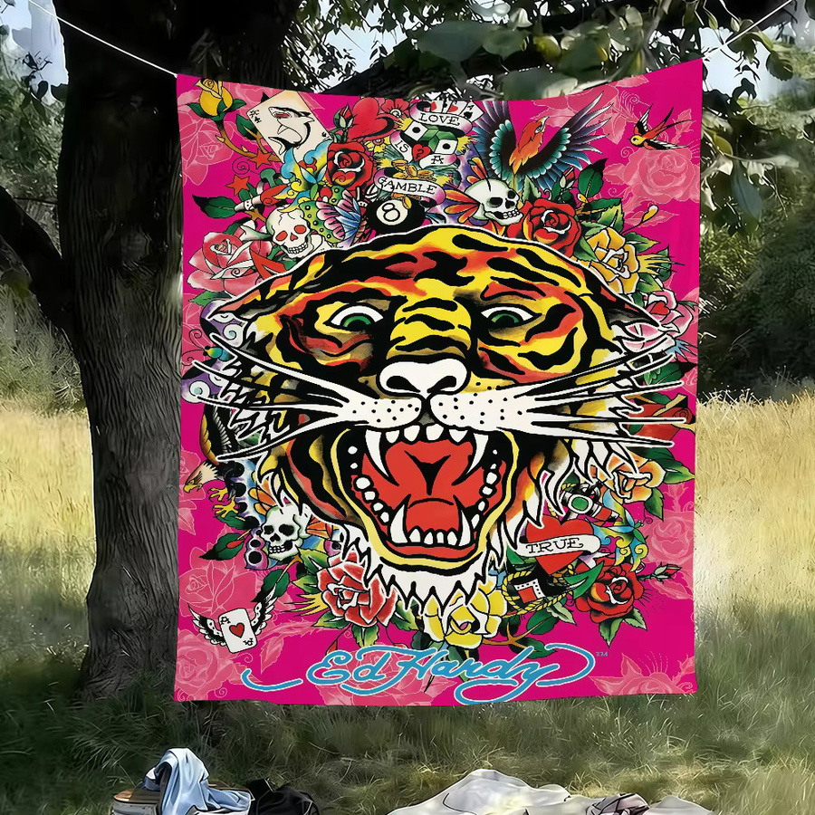 Warner Bros. E-Ed H-Hardy Flaggenmotiv Kunstdruck in Multicolour, Textil-Wanddeko im Retro-Stil, Breite: 60,0 cm, Höhe: 40,0 cm - Bild 2