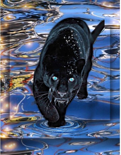 FIYO Diamant-Gemälde Schwarzer Panther als Tier-Diamant-Stickerei in Schwarz, B/H: 30 x 20 cm - Bild 1