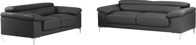 Vente-unique Couchgarnitur Solange aus Leder in Anthrazitgrau mit 3+2 Sitzflächen - Bild 1