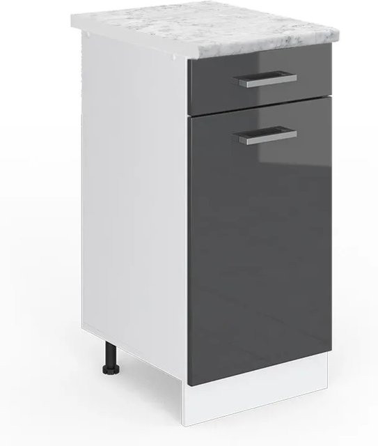 Vicco Küchenunterschrank R-Line in Anthrazit Hochglanz und Weiß mit Türen und Schubladen, B/T/H: 40 x 60 x 82 cm - Bild 1