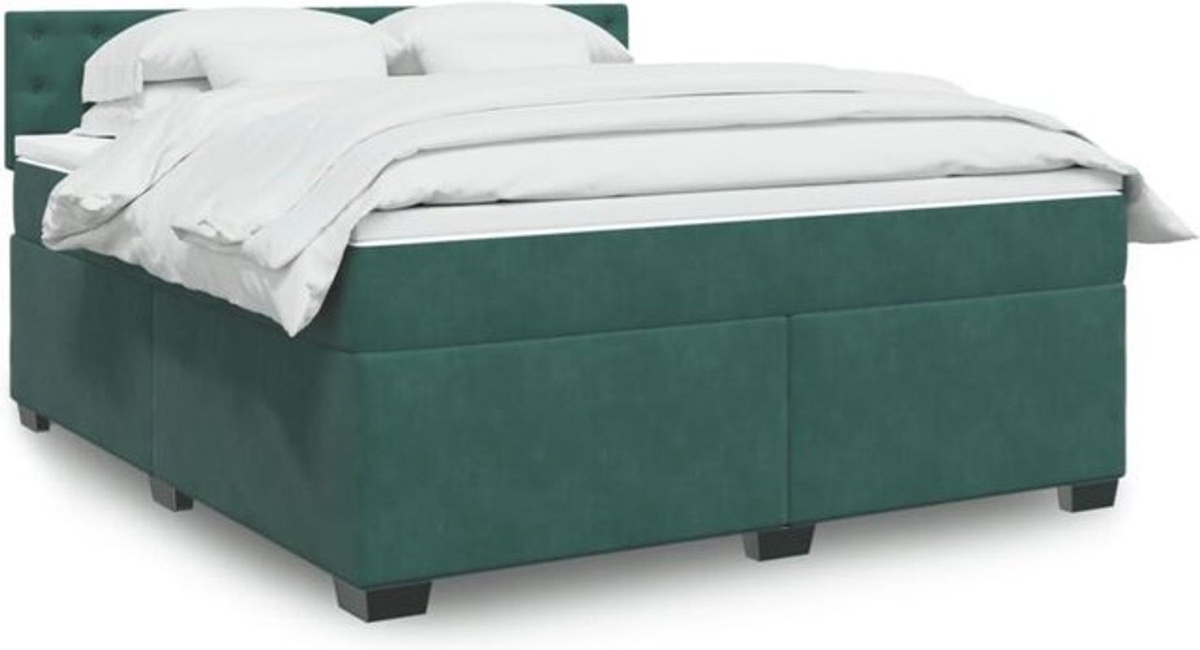 Vidaxl Boxspringbett mit Matratze in Dunkelgrün aus Samt, B/T/H: 180 x 200 x 100,5 cm - Bild 1