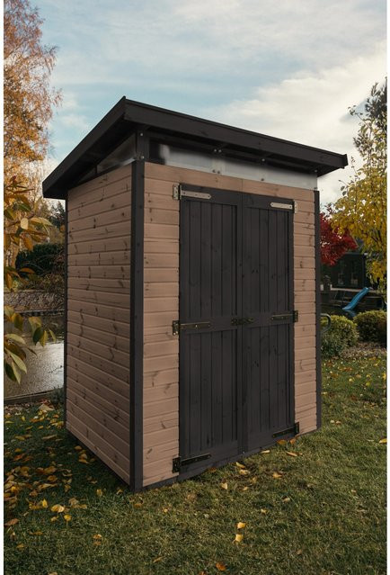 UPYARD Holz-Gartenhaus Strongbox M Braun mit Pultdach und modernem Design, B: 190 cm, T: 76 cm, H: 212 cm - Bild 1