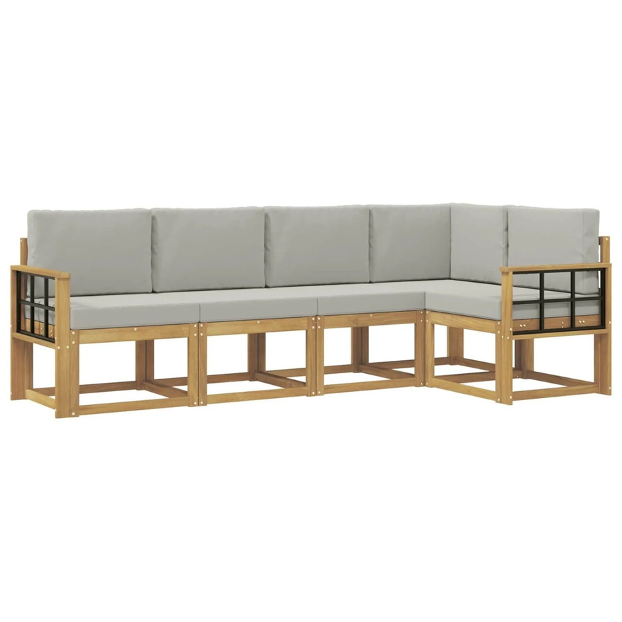 vidaXL Outdoor-Sofagarnitur in L-Form aus Akazienholz mit Kissen, 5-teilig, Weiß-hellgrau - Bild 2