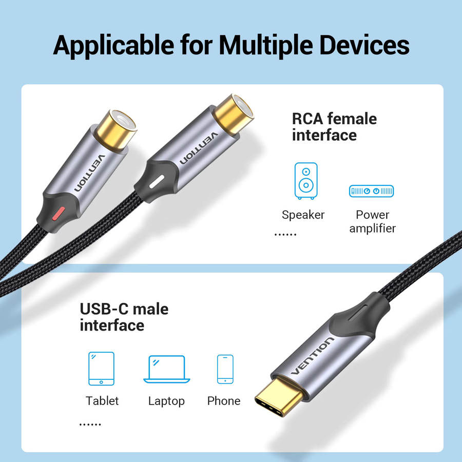 Vention USB-C auf 2RCA Audiokabel Splitter für Lautsprecher, Aux und Verstärker - Bild 3