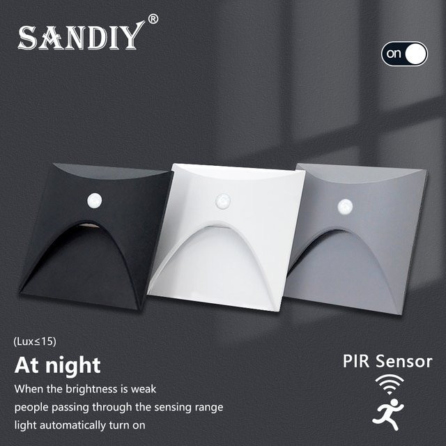 SANDIY Outdoor Wandleuchte mit Bewegungssensor, Wasserdichte IP65 Treppenbeleuchtung für Garten, Hof, Balkon und Zaun, Runde Montagebox 60 mm, Schwarz - Bild 1