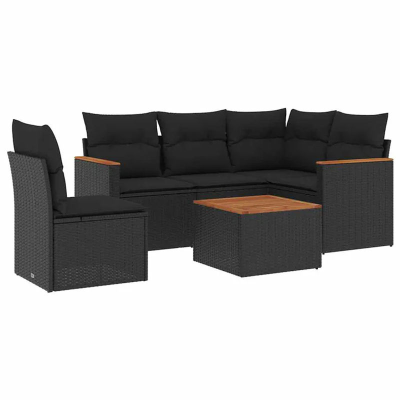 vidaXL 6-tlg Garten-Sofagarnitur in L-Form aus schwarzem Poly-Rattan mit Kissen und pulverbeschichtetem Stahlgestell - Bild 4
