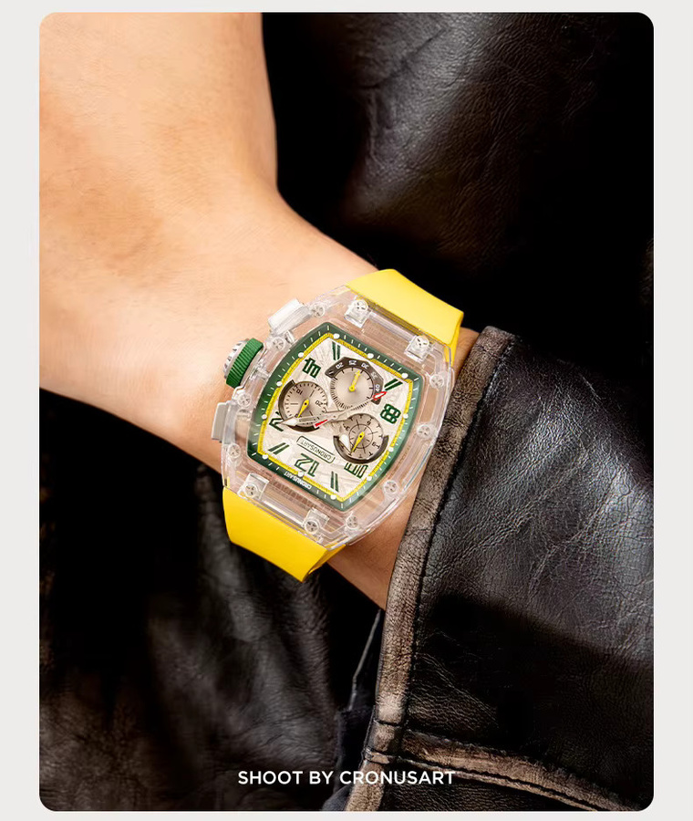 CRONUSART Chronograph, Tonneau, Saphirgehäuse, 50 mm, Herren, Silikon - Bild 2