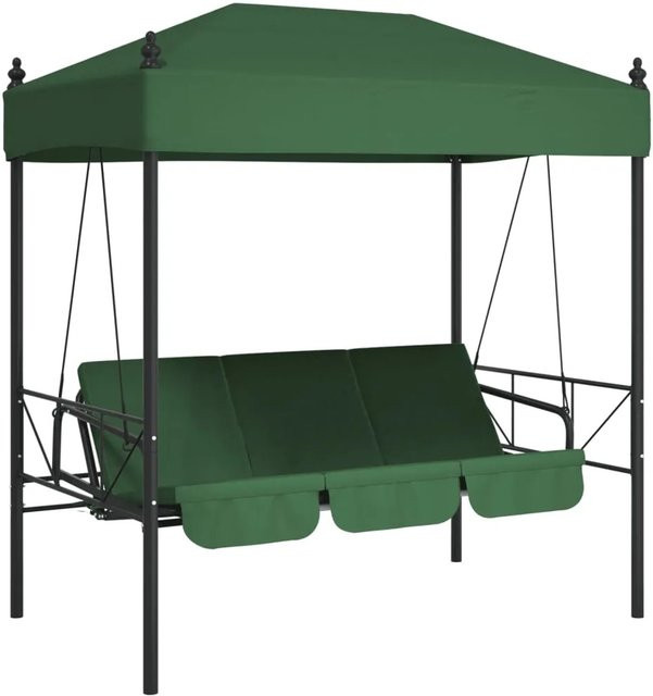 vidaXL Hollywoodschaukel mit Dach in Grün aus pulverbeschichtetem Stahl, inklusive Kissen und UV-beständigem Sonnendach, wandelbar zum Bett, B/T/H: 250 x 190,5 x 117,5 cm - Bild 1