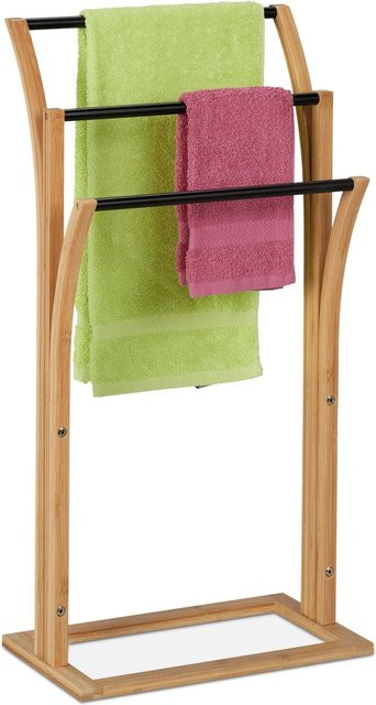 Relaxdays Handtuchständer aus Bambus freistehend in Schwarz und Braun, H x B x T: 82 x 42 x 24 cm - Bild 1