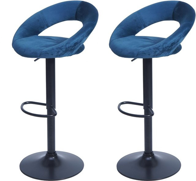 2er-Set MCW Barhocker F46 aus Samt in Petrol-Blau mit schwarzem Eisengestell und 360-Grad-Drehfunktion - Bild 1