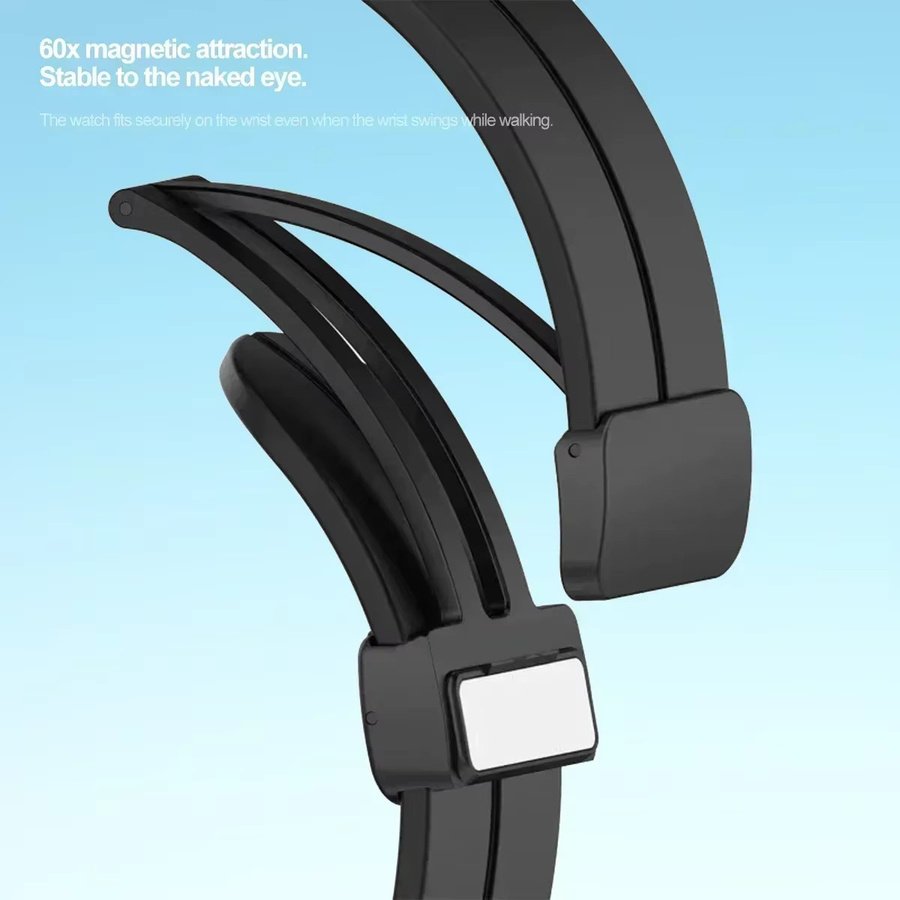 Geekthink Uhrenarmband Silikon, Magnetisches D-Schnallenarmband, Schwarz, Unisex - Bild 3