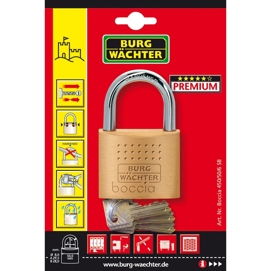 Burg Wächter Vorhängeschloss Boccia 450 aus Messing in Gold - Bild 3