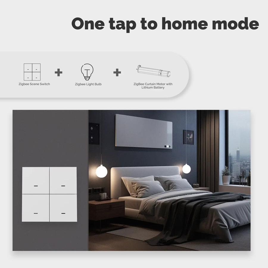 MOES ZigBee Tuya 4-Gang Wireless Szenenschalter mit 12 Szenen, batteriebetriebene Druckknopf-Fernbedienung in Weiß für Smart Life App Automatisierung - Bild 4