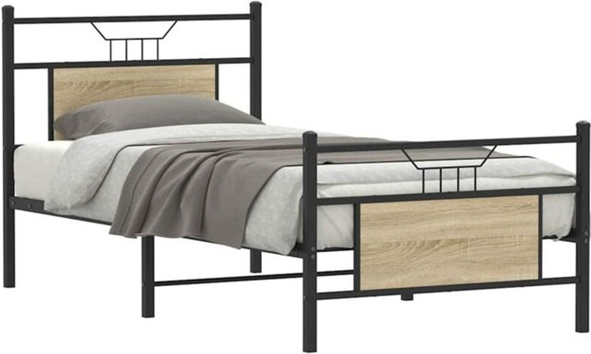Bettgestell Vidaxl in Sonoma-Eiche und Braun aus Holzwerkstoff und Metall im Industrial-Design B/T/H: 90 x 200 cm - Bild 1