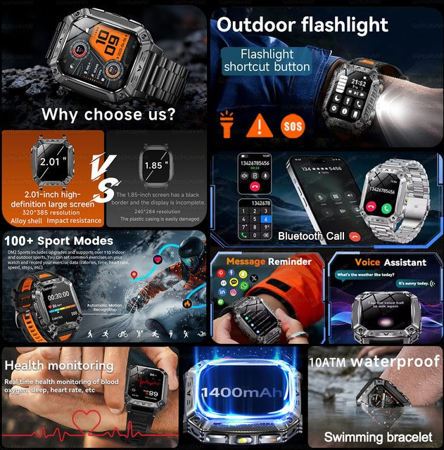 GUHUAVMI Smartwatch, Edelstahl, Schwarz, 10 ATM, Herren - Bild 1