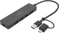 Digitus USB 3.0 Slim Line Hub mit 4 Ports und USB-C Stecker Schwarz - Bild 1