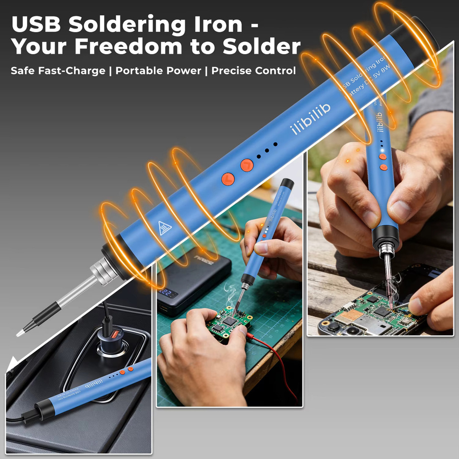 ILIBILIB HX8 Kabelloser USB-Lötkolben in Blau mit Akku, 8W, 300-420 °C - Bild 2