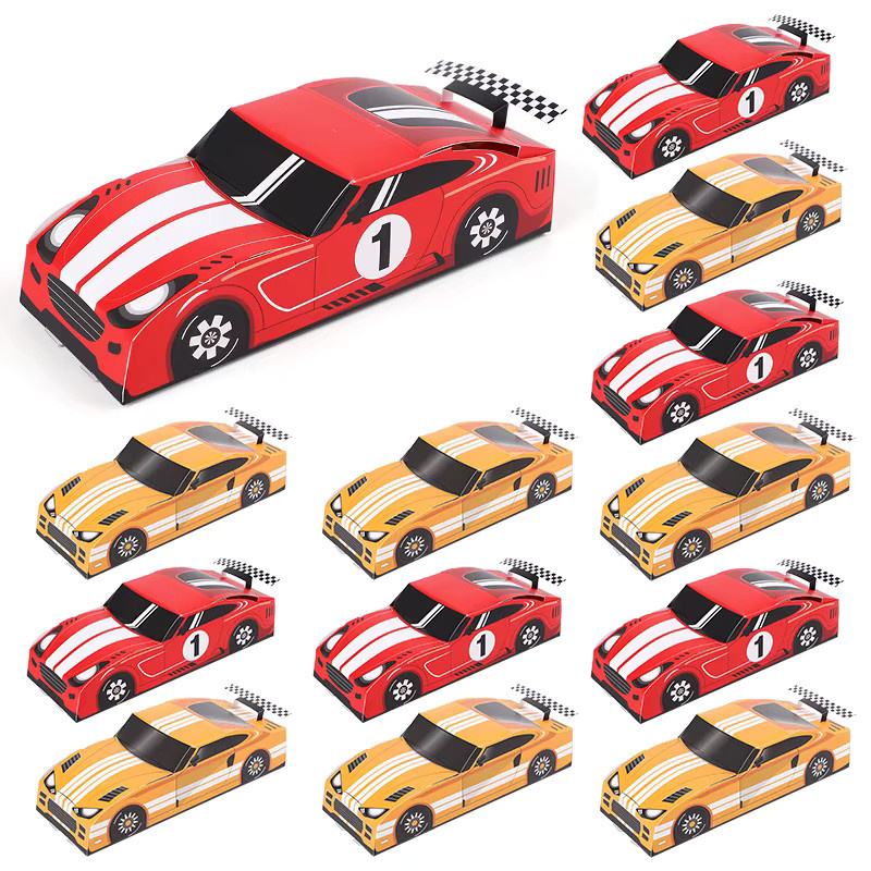 5er Set Rennwagen Geschenkboxen für Kinder zum Geburtstag oder Baby Shower in Rot aus Papier - Bild 2