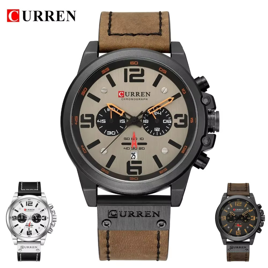 CURREN Armbanduhr, Quarz, Lederarmband, Edelstahl, Silber, Herren - Bild 3