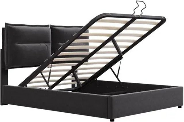 KOMHTOM Doppelbett mit Stauraum und Hydraulik, gepolstertes Samtbett in Schwarz, B/T/H: 140 x 200 x 107 cm (Höhe: 107 cm, Breite: 141 cm, Länge: 203 cm) - Bild 1