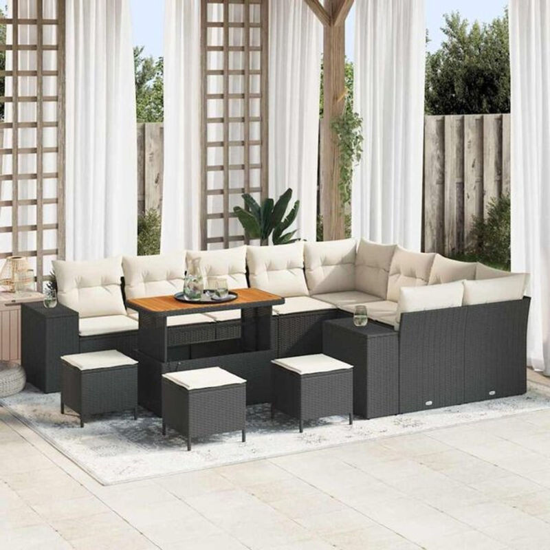Vidaxl Garten-Sofa-Set aus 13 Teilen in Schwarz und Creme, modernes Polyrattan Loungemöbel mit Hocker und Aufbewahrungsbox, B/T/H: 110 x 55 x 71 cm - Bild 1
