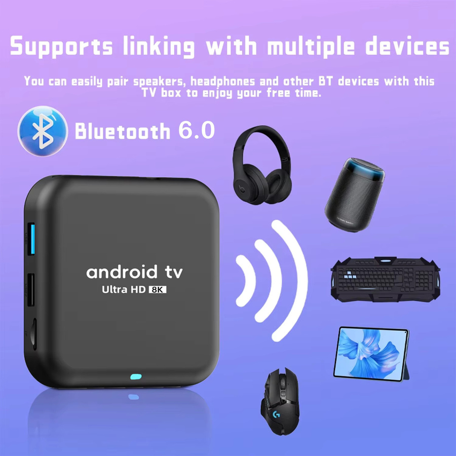 Smart TV Box Android 16 Q18 Media Player mit RK3518 Prozessor, 8K Video, Dual Wifi 5G/Wifi6, Bluetooth 6.0 und Google Assistant, Schwarz - Bild 6