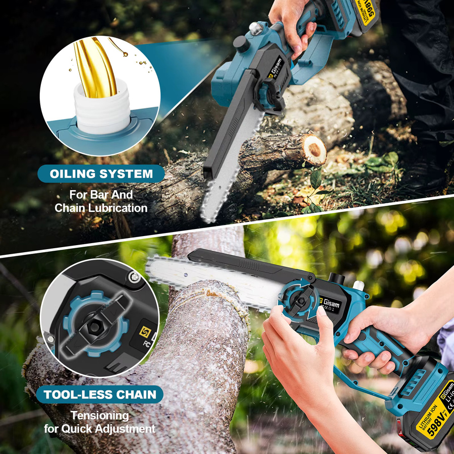 G perfil Elektrische Kettensäge mit 8 Zoll Bürstenlosem Motor und Teleskopstange für Makita 18V LXT Akkus, Blau - Bild 3