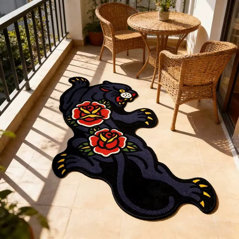 VIKAMA Teppich mit unregelmäßigem Rosen-Tiger-Muster in Multicolour für Wohnzimmer und Schlafzimmer - Bild 2