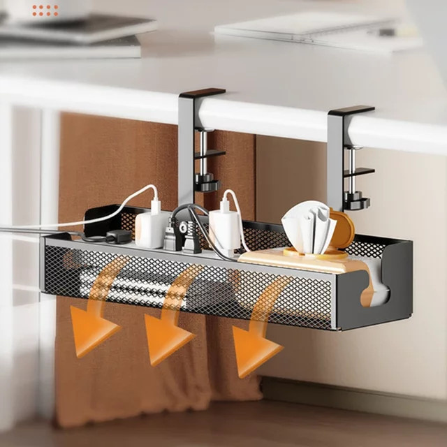 Kabelmanagement-Tablett aus Stahl zur kabellosen Montage unter dem Schreibtisch, Kabel-Organizer ohne Bohren, erhältlich in Schwarz oder Weiß - Bild 1