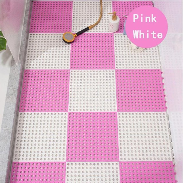 Rutschfeste PVC Gummifußbodenfliesen in Pink, 2er-Set weiche Polstermatte für Dusche, Pool und Terrasse - Bild 1