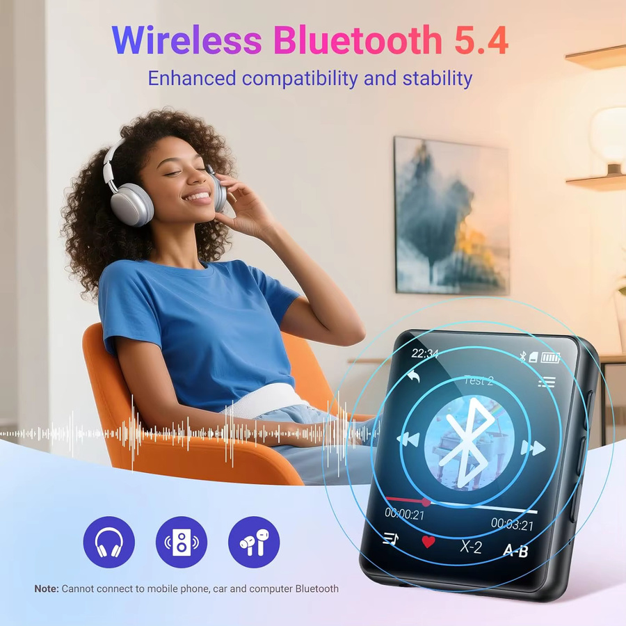 Oilsky MP3-Player mit Bluetooth 5.4, 128 GB tragbarer Musik-Player mit 1,8-Zoll-Voll-Touchscreen, integriertem Lautsprecher, UKW-Radio und Recorder in Schwarz - Bild 2