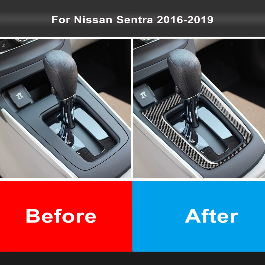 VEAROERY Kohlefaser Auto-Innenausstattung Mittelkonsole Schalthebel-Verkleidung und Dekorations-Aufkleber für Nissan Sentra 2016-2019, Schwarz - Bild 4