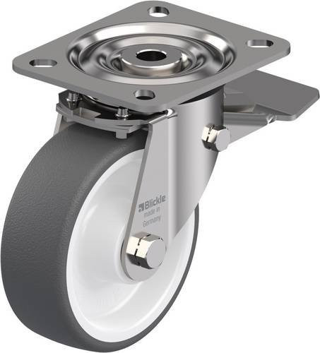 Blickle Lenkrolle LX-POTH 100XR-ST mit Feststeller aus Edelstahl in Grau und Weiß, Rad-Durchmesser: 100 mm, Tragfähigkeit: 250 kg - Bild 1