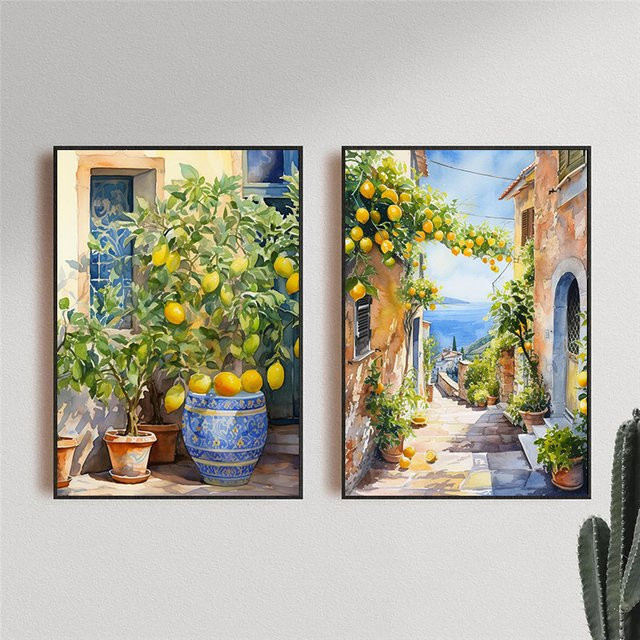 Botanisches Poster Potdemiel Zitronenbaum Stillleben als Leinwandgemälde in Mehrfarbig für deine Wanddekoration - Bild 1