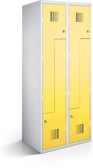 rotstahl Z-Spind mit 4 Türen in Gelb und lichtgrauem Korpus, B/T/H: 80 x 50 x 180 cm - Bild 1