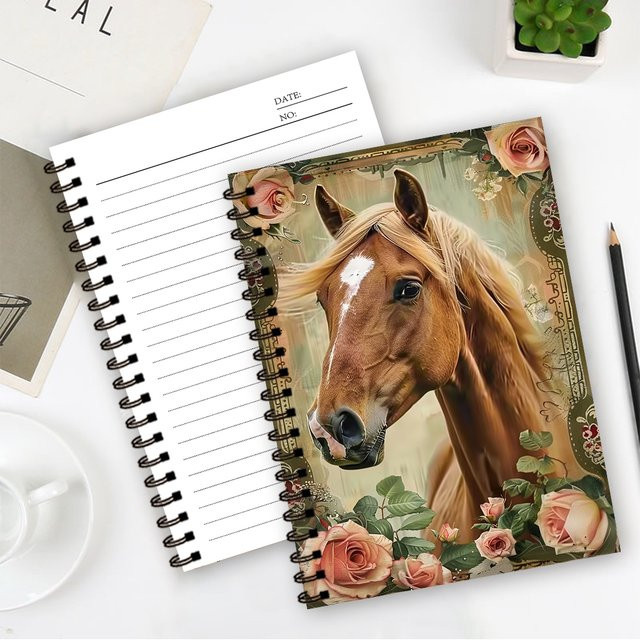 Notizbuch und Tagebuch mit Pferde & Blumen Motiv, Multicolour, Linierte Seiten, Flexcover - Bild 1