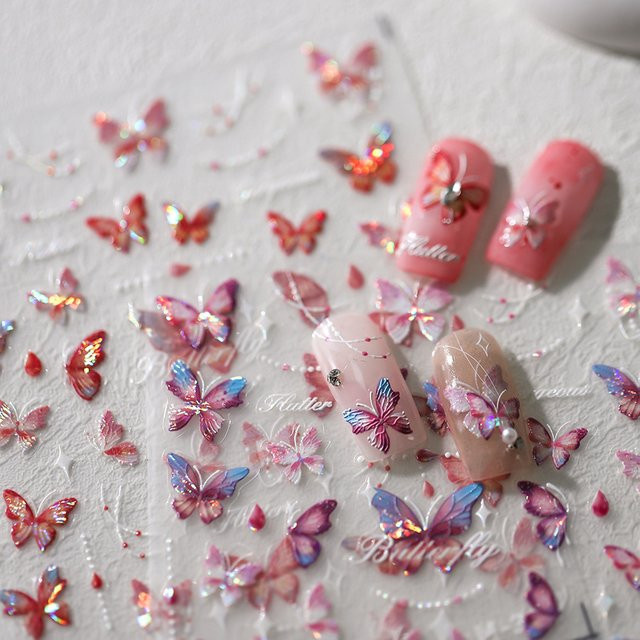 Rhstoe Nagelaufkleber Schmetterling, Rosa Rot, Glänzend - Bild 1