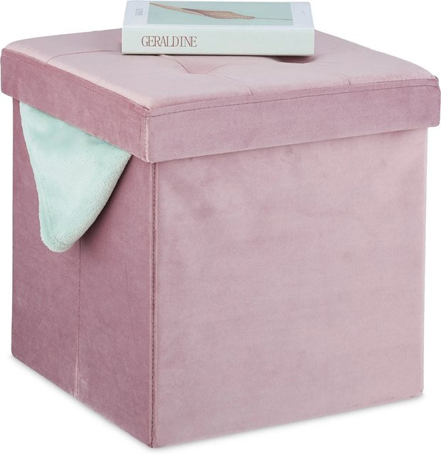 Relaxdays Hocker Samt Rosa mit Stauraum, faltbarer Polsterhocker Cube, B/T/H: 38 x 38 x 38 cm - Bild 1